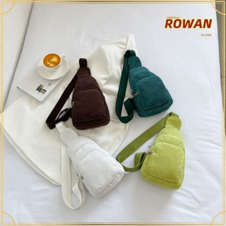 Rowans กระเป๋าคาดอกลําลอง ผ้าลูกฟูก มีซิป สีพื้น สไตล์เกาหลี สําหรับผู้หญิง