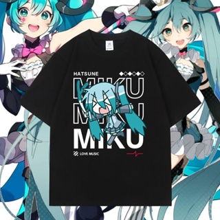 พร้อมส่ง เสื้อยืดแขนสั้น คอกลม ผ้าฝ้ายแท้ พิมพ์ลายอนิเมะ Hatsune Miku Miku แฟชั่นฤดูร้อน สไตล์สตรีท