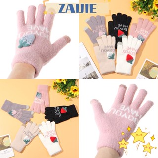 Zaijie24 ถุงมือ แบบหนา ห้านิ้ว หน้าจอสัมผัส สําหรับผู้หญิง