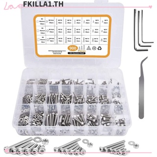 FACCFKI ชุดสกรู น็อต และแหวนรอง สเตนเลส 304 หกเหลี่ยม 18 ขนาด สําหรับซ่อมแซม M2 M3 M4 900 ชิ้น