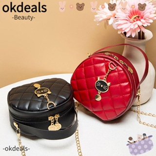 Okdeals กระเป๋าสะพายไหล่ ทรงเมสเซนเจอร์ แต่งสายโซ่ ลายแมวน่ารัก เรียบง่าย สําหรับผู้หญิง