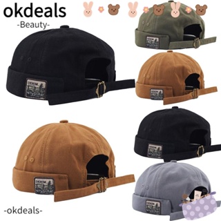 Okdeals หมวกบีนนี่ ผ้าฝ้าย ทรงโดม ไร้ขอบ ปรับได้ สีอินเทรนด์เรโทร แฟชั่นสําหรับผู้ชาย