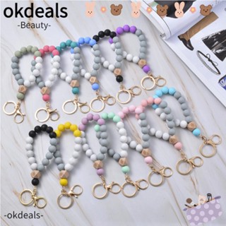 OKDEALS พวงกุญแจ กําไลข้อมือ ซิลิโคน ประดับลูกปัด แฟชั่นสําหรับผู้หญิง