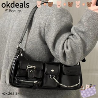 Okdeals กระเป๋าถือ กระเป๋าสะพายไหล่ ขนาดใหญ่ จุของได้เยอะ สีดํา แฟชั่นฤดูร้อน สําหรับผู้หญิง