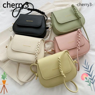 Cherry3 กระเป๋าสะพายไหล่ กระเป๋าถือ หนัง PU สีพื้น สําหรับสตรี