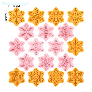 Widebeaucloud แม่พิมพ์พลาสติก รูปเกล็ดหิมะ 3D สําหรับทําคุกกี้ บิสกิต 9 ชิ้น ต่อชุด
