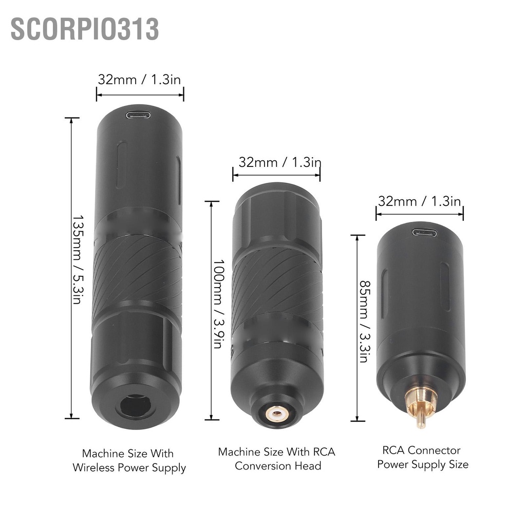 Scorpio313 ตลับสักไร้สายปากกาพลังงาน 1800mAh แบตเตอรี่คู่มอเตอร์ไร้สายจอแสดงผล LED หน้าจอชุดเครื่องสักสีดำ