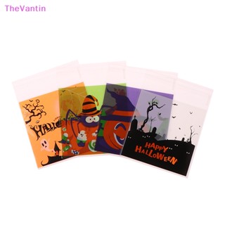 Thevantin ถุงพลาสติกใส่ขนมคุกกี้ บิสกิต ขนมขบเคี้ยว ขนมขบเคี้ยว ลาย Happy Halloween 100 ชิ้น