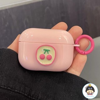 เคสหูฟังบลูทูธไร้สาย ซิลิโคนแข็ง ลายเชอร์รี่ 3D สีชมพู เรียบง่าย สําหรับ Airpods 1 2 3 pro 2