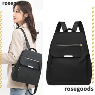 Rosegoods1 กระเป๋าเป้สะพายหลัง ผ้าไนล่อน กันน้ํา ความจุขนาดใหญ่ อเนกประสงค์ สีดํา สําหรับนักเรียนผู้หญิง