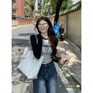 Suxi เสื้อยืดแขนยาว เข้ารูป สไตล์วินเทจ แฟชั่นฤดูร้อน สําหรับผู้หญิง