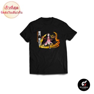 เวรเอ้ย  เสื้อยืดลําลอง ผ้าฝ้าย 100% แขนสั้น พิมพ์ลายอนิเมะ KAMADO MANGA DEMON SLAYER KIMETSU NO YAIBA สีดํา พลัสไซซ์ XS