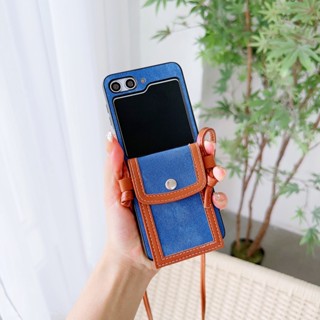 เคสโทรศัพท์มือถือหนัง ผ้ายีน กันกระแทก พร้อมช่องใส่บัตร หรูหรา สําหรับ Samsung Galaxy Z Flip 5 Flip5 5G