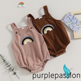 Purplepassion- ชุดจั๊มสูท แขนกุด ผ้าลูกฟูก คอสี่เหลี่ยม ปักลาย สีรุ้ง สําหรับเด็กทารกผู้ชาย และเด็กผู้หญิง