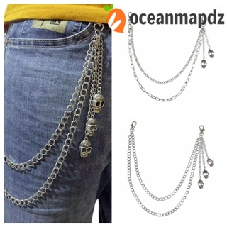 Oceanmapdz โซ่คาดเอว รูปกะโหลก ประดับพู่ โลหะผสมสังกะสี สไตล์ฮาราจูกุ เรโทร หลายชั้น สําหรับกางเกงยีน