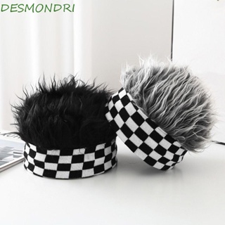 Desmondri หมวกบีนนี่ หมวกวิกผม แนวสตรีท นุ่มฟู สีเทา ผู้ชาย ผ้าฝ้าย หมวกผมปลอม