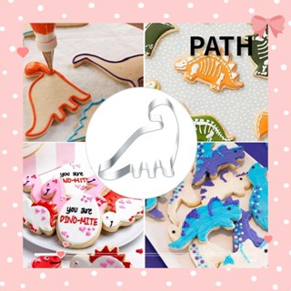 Path แม่พิมพ์ตัดคุกกี้ ช็อคโกแลต โลหะสเตนเลส ลายไดโนเสาร์ สีเงิน 6 ชิ้น