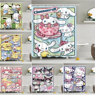 Sanrio โพลีเอสเตอร์ กันน้ํา ม่านอาบน้ํา Cinnamoroll &amp; Kuromi &amp; Hello Kitty &amp; Melody การ์ตูนน่ารัก เด็ก ห้องน้ํา ตกแต่ง ม่านอาบน้ํา ผ้า ห้องน้ํา ชุดตกแต่ง พร้อมตะขอ