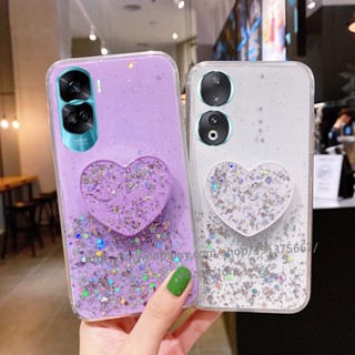 พร้อมส่ง เคสโทรศัพท์มือถือแบบนิ่ม ลายกลิตเตอร์ดาว พร้อมขาตั้ง สําหรับ Honor 90 Lite X8a X7a เคส Phone Case