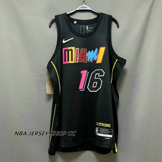 【คุณภาพสูง】ใหม่ ของแท้ NBA Miami Heat สําหรับผู้ชาย #16 เสื้อกีฬามาร์ติน Caleb Jersey 2021-22 City Edition สีดํา