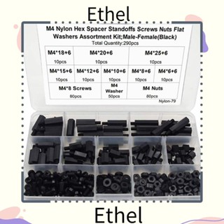 Ethel1 แหวนรองไนล่อน M4 ตัวผู้ ตัวเมีย หกเหลี่ยม สีดํา DIY 290 ชิ้น