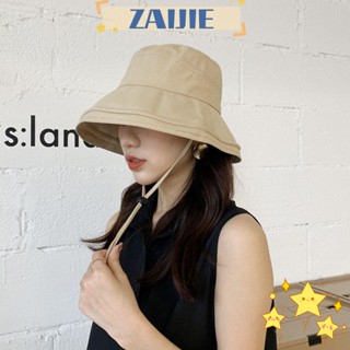 Zaijie24 หมวกบักเก็ต กันแดด สีพื้น แฟชั่นฤดูร้อน