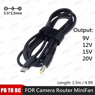 Usb C/Type-C PD ถึง 9V 12V 15V 20V 5.5x2.5 มม.DC แจ็คปลั๊กอะแดปเตอร์สายชาร์จ WIFI Router กล้อง MiniFan 65W สายชาร์จ
