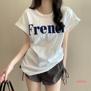 Fafa-เสื้อเชิ้ต คอกลม แขนสั้น พิมพ์ลายตัวอักษร ทรงหลวม สไตล์สตรีท ฤดูร้อน สําหรับผู้หญิง