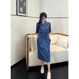 4WFA P-RADA 2023 Red Label Triangle label decorative drawstring waist casual all-match denim dress