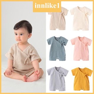 Innlike1 ชุดจั๊มสูทรอมเปอร์ ผ้าฝ้าย ระบายอากาศ สีพื้น สําหรับเด็กทารกแรกเกิด 0-12 เดือน