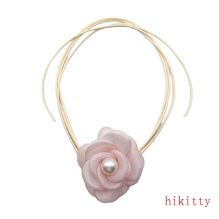 Hik Camellia สร้อยคอโชคเกอร์ เชือกเทียน ประดับมุก ดอกไม้ สีชมพู สไตล์โกธิค สําหรับผู้หญิง