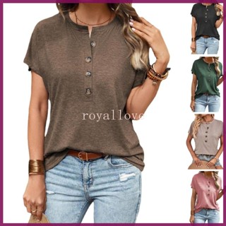 Royal เสื้อทูนิคลําลอง แขนยาว คอกลม ทรงหลวม แต่งกระดุม สําหรับผู้หญิง