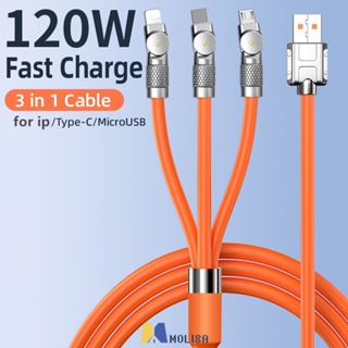 120W 6a 3 In 1 Super Fast Charge Type C สายซิลิโคนเหลว Quick Charge สาย Micro Usb สำหรับ Ip 14 13 12 11สายชาร์จ MOLISA MOLISA