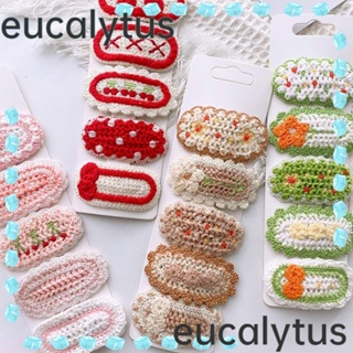 Eucalytus1 กิ๊บติดผม ผ้าถัก พิมพ์ลายดอกไม้ เครื่องประดับผม อินเทรนด์