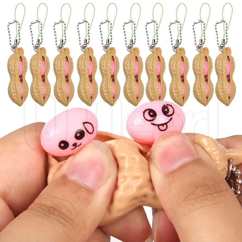 ของเล่นบีบถั่วลิสงเทียม จี้พวงกุญแจถั่วลิสง บีบได้ แบบสร้างสรรค์