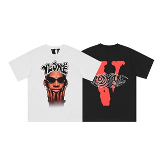 ชุดเดรสฤดูร้อน ใหม่ vlone ออกแบบตัวอักษร ฮิปฮอป สีแดง ขนาดใหญ่ คอวี เสื้อยืดแขนสั้น