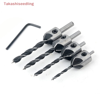 (Takashiseedling) ชุดดอกสว่านเคาน์เตอร์ซิงค์ HSS เหล็ก 5 ร่อง 3 มม.-6 มม. 4 ชิ้น