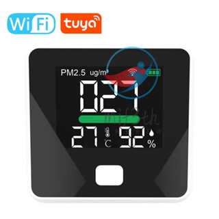 Tuya WIFI 3 in 1 เครื่องตรวจจับความชื้น อุณหภูมิ PM2.5 แบตเตอรี่ต่ํา สําหรับบ้าน ออฟฟิศ รถยนต์