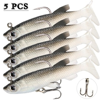 Soft Plastic Vibe Lures 5pcs Poddy Mullet Flathead Jig Heads Barra Cod Fishing