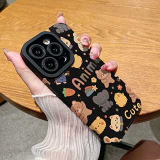 เคสโทรศัพท์มือถือหนังแกะนิ่ม กันตก ลายสัตว์น่ารัก สีดํา สําหรับ Iphone 11Pro MAX 14 PRO MAX 11 12 13 6 7 8plus XR Xmax