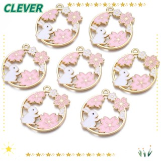 Clever จี้รูปกระต่าย ทรงกลม ขนาด 25*27 มม. สีชมพู สําหรับทําเครื่องประดับ