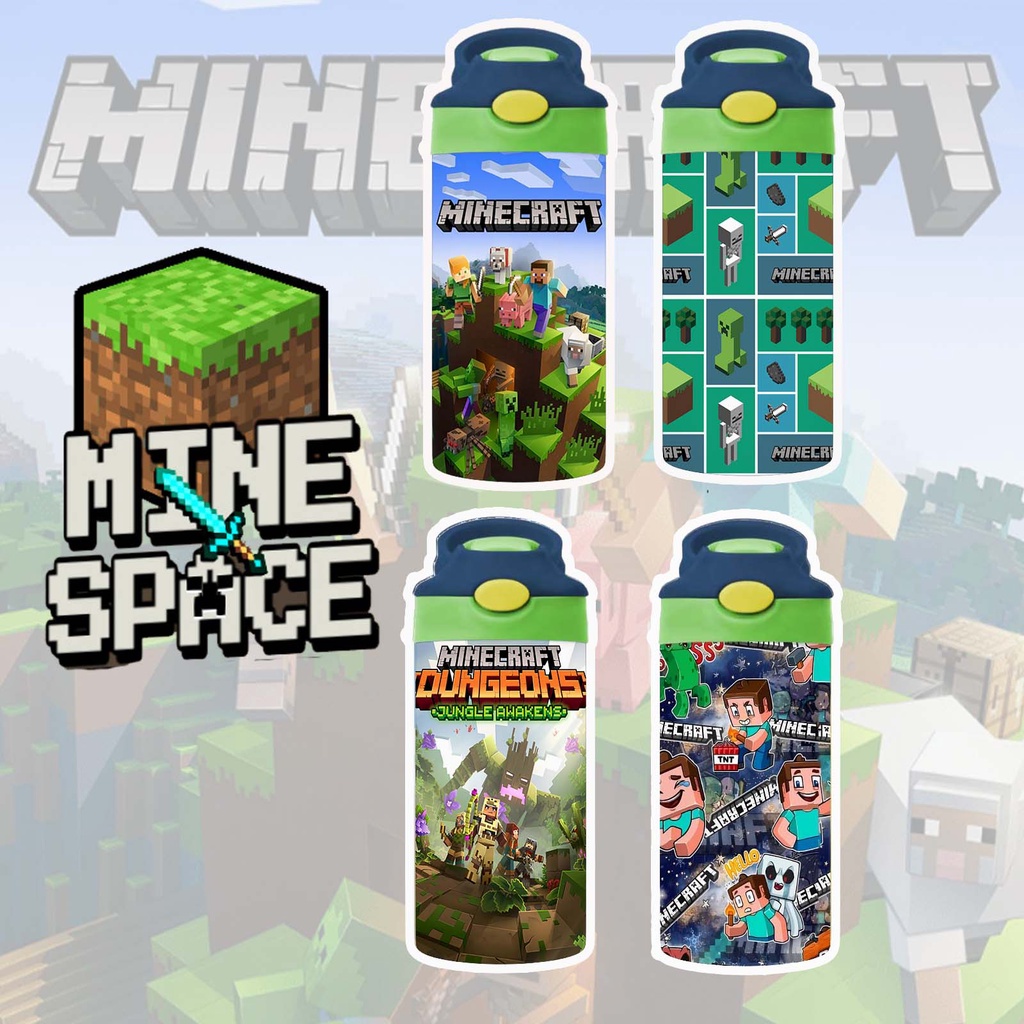 Minecraft แก้วทัมเบลอร์ สเตนเลส กันรั่ว สองชั้น 350 มล. พร้อมที่จับ สําหรับเด็ก