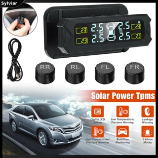 [sylviar] ระบบตรวจสอบความดันลมยางรถยนต์ แบบไร้สาย พลังงานแสงอาทิตย์ Tpms ตรวจจับแบบเรียลไทม์ ชาร์จพลังงานแสงอาทิตย์ ใช้งานง่าย