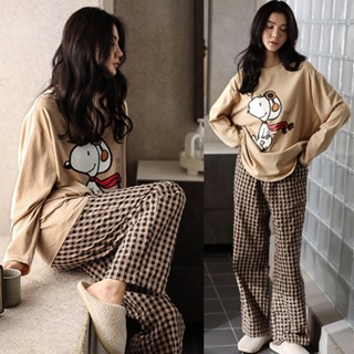 ชุดนอน เสื้อแขนยาว คอกลม ทรงหลวม ลายการ์ตูน Snoopy สไตล์เกาหลี สําหรับเด็กผู้หญิง