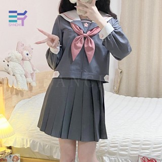 Sanchi พร้อมส่ง ชุดเครื่องแบบกะลาสี คอปก สีเทา สีชมพู สไตล์ญี่ปุ่น