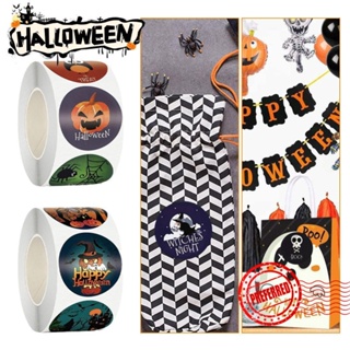 สติกเกอร์ฉลาก Happy Halloween 500 ม้วน สําหรับตกแต่ง B7S9