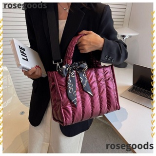 Rosegoods1 กระเป๋าสะพายไหล่ลําลอง ผ้าฝ้าย ขนาดใหญ่ จุของได้เยอะ แต่งริบบิ้น หรูหรา แฟชั่นฤดูหนาว สําหรับสตรี