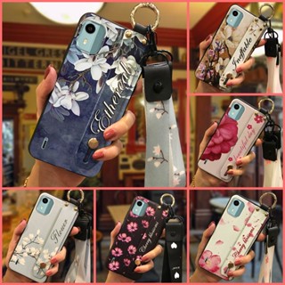 Wrist Strap protective Phone Case For Nokia C12/C12 Pro/C12 Plus/TA-1535 Anti-dust Durable Back Cover Shockproof Flower