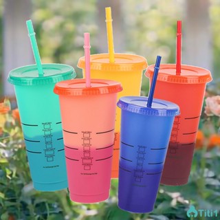 Starbucks Transparent Cup With Cup Lid Scale Straw Cup Starbucks Cold Drink Cup Unique Durable Colour Change Cup 710ml/24oz TH1