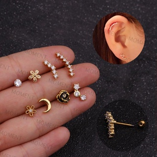 Moment 1 ชิ้น ต่างหูเจาะร่างกาย เครื่องประดับเงิน / ทอง Cz เพทาย Helix Tragus กระดุม